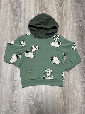 H&M Olive Green Snoopy Print Hooded Sweatshirt